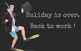 happy zakenman met snorkel naar het werk